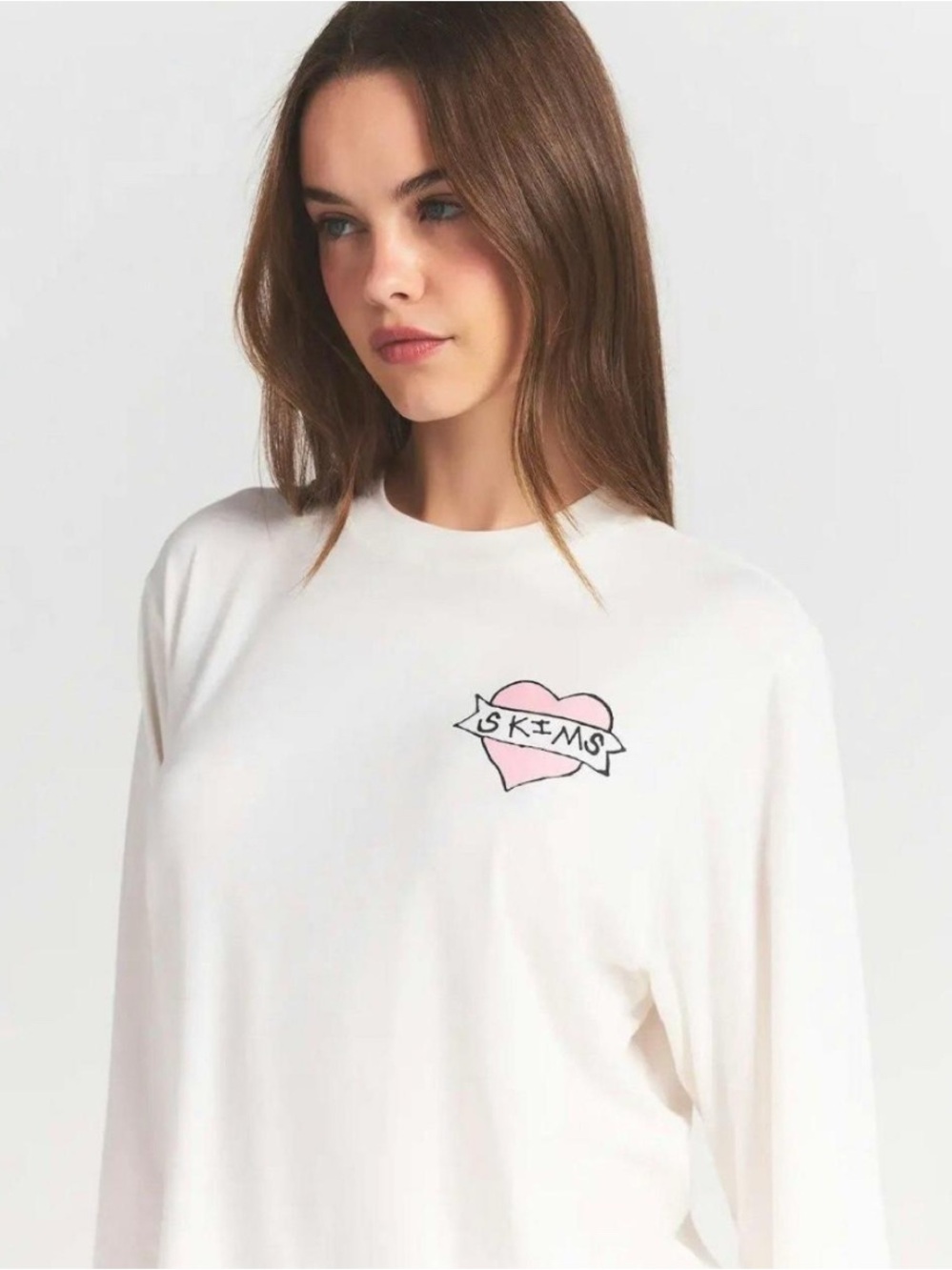 SKIMS Boyfriend Long Sleeve T-Shirt Marble Heart Banner XS *limited edition*